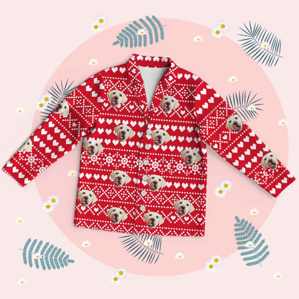 Personalized Pet Lover Face Long Sleeve Sleepwear Christmas Face Pajamas Personalized Photo Blue Santa Pajamas Gift - MyFaceSocksAU