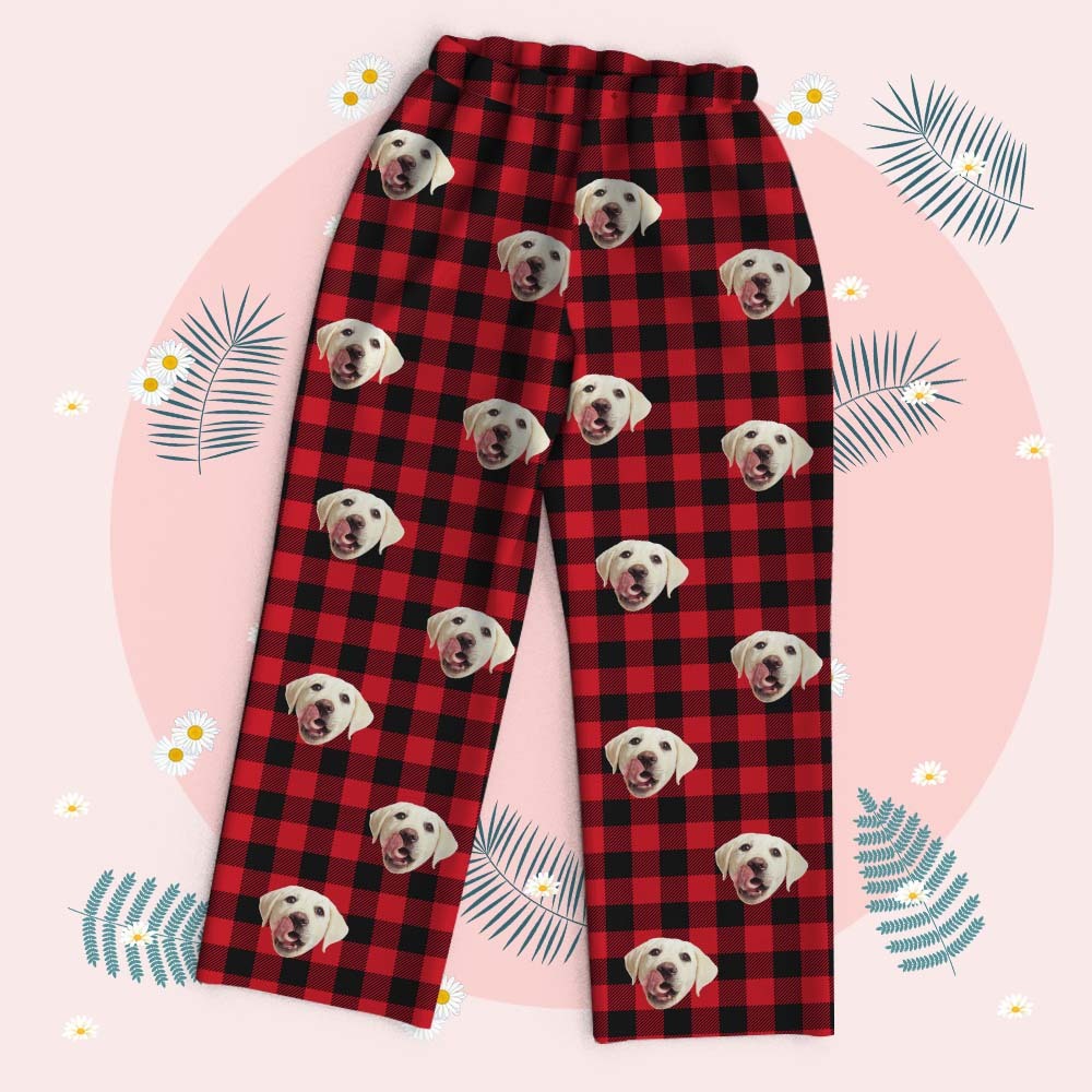 Custom Green Palm Tree Leaves Christmas Face Long Sleeve Pajamas Face Pajamas with Pet Face Personalized Photo Pajamas Gift - MyFaceSocksAU