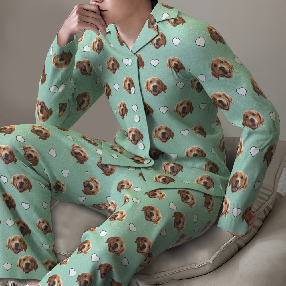 Custom Face Long Sleeve Pajamas Sleepwear Set Personalized Photo Heart Pajamas - MyFaceSocksAU