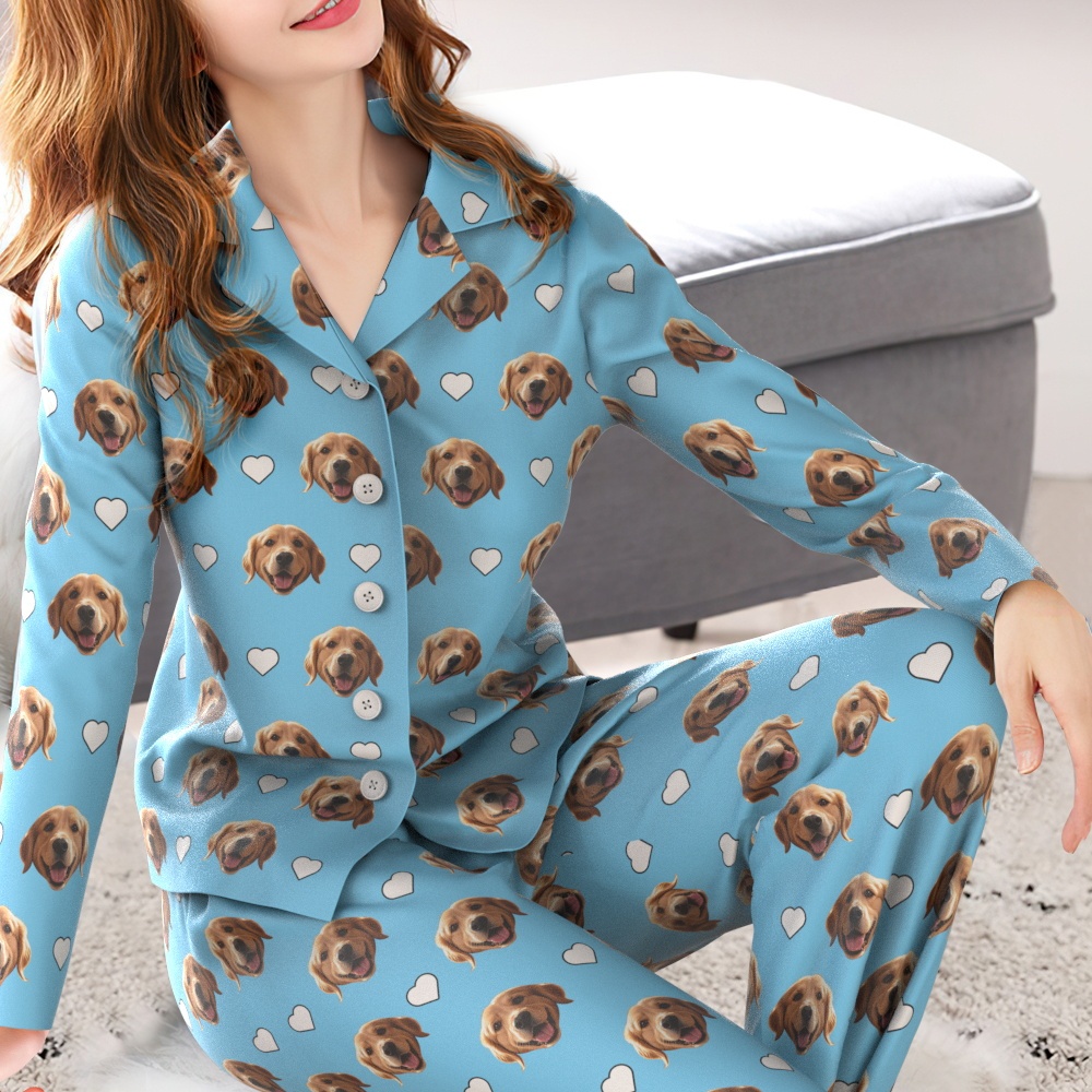 Custom Face Long Sleeve Pajamas Sleepwear Set Personalized Photo Heart Pajamas - MyFaceSocksAU