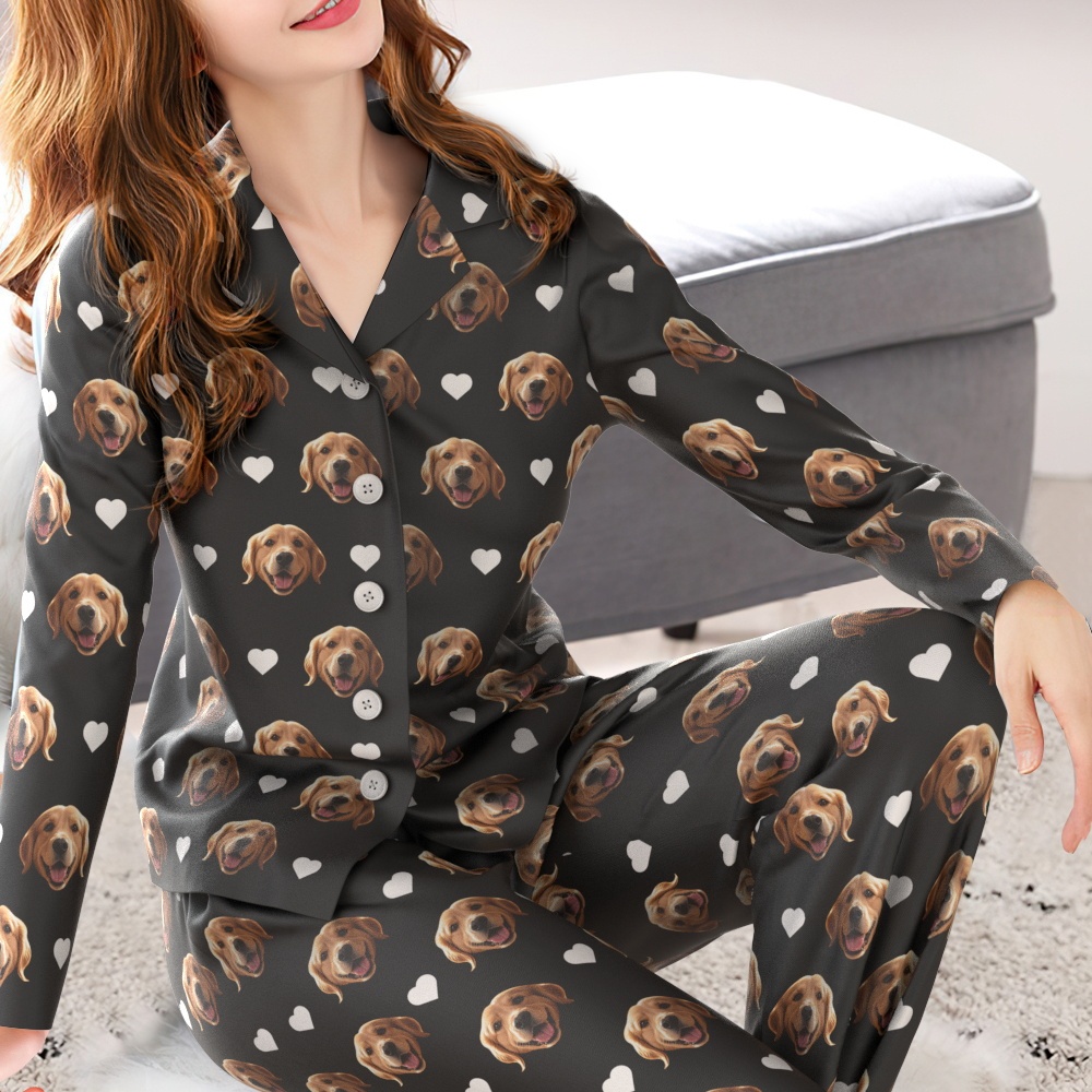 Custom Face Long Sleeve Pajamas Sleepwear Set Personalized Photo Heart Pajamas - MyFaceSocksAU
