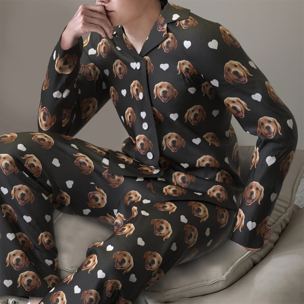 Custom Face Long Sleeve Pajamas Sleepwear Set Personalized Photo Heart Pajamas - MyFaceSocksAU