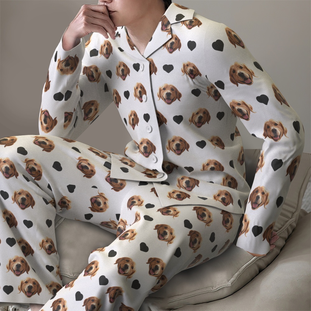 Custom Face Long Sleeve Pajamas Sleepwear Set Personalized Photo Heart Pajamas - MyFaceSocksAU