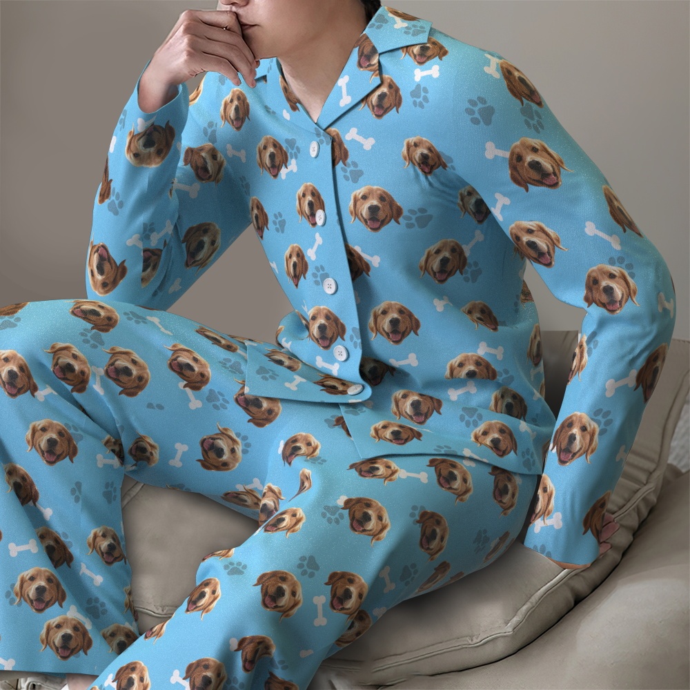 Custom Face Long Sleeve Pajamas Sleepwear Set Personalized Photo Bone Pajamas - MyFaceSocksAU