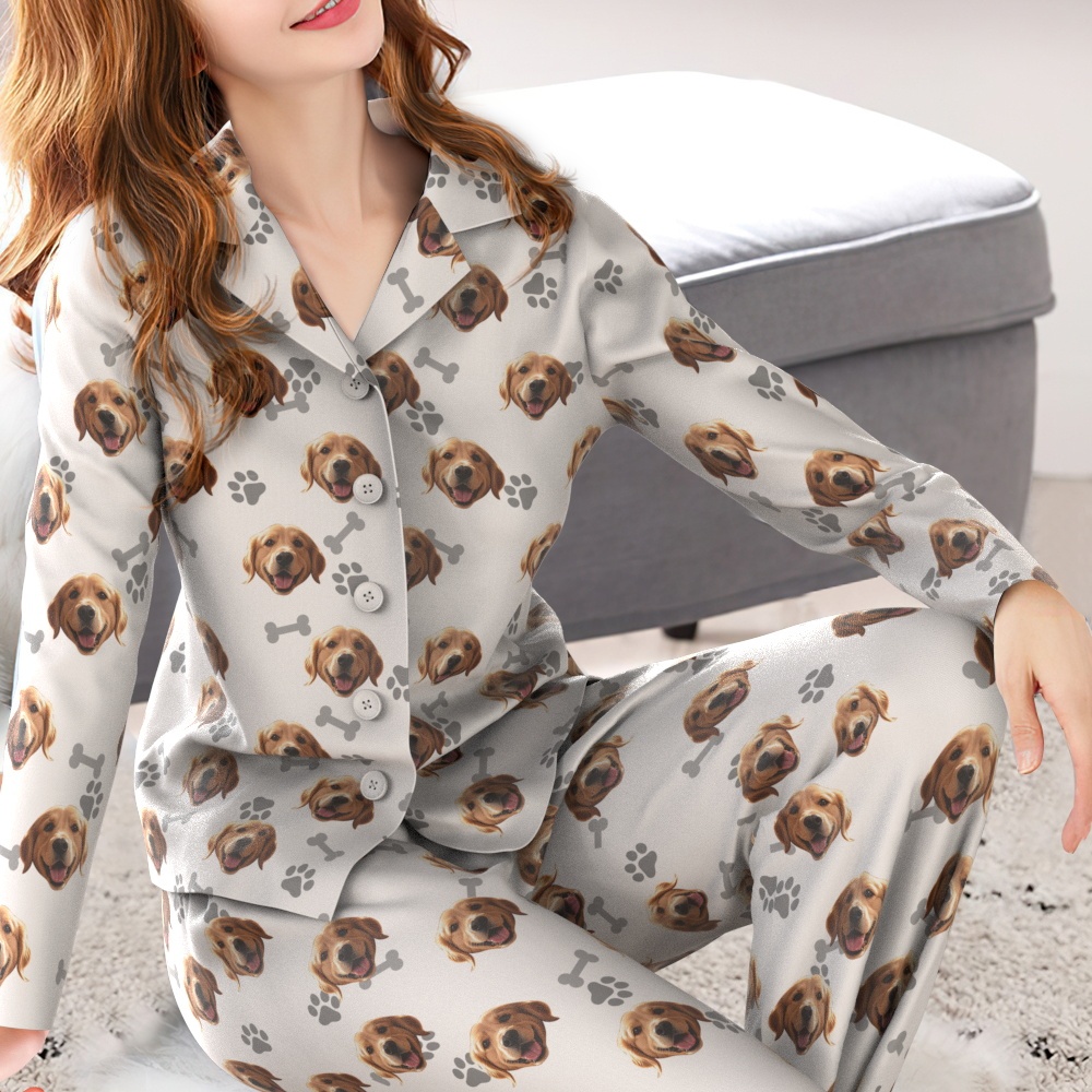 Custom Face Long Sleeve Pajamas Sleepwear Set Personalized Photo Bone Pajamas - MyFaceSocksAU