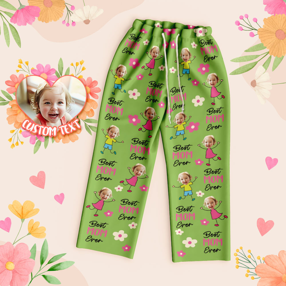 Personalized Best Mom Ever Pajama Pants Custom Kid Face Pajama Pants Mother’s Day GiftBirthday Gift  Lovely Gift