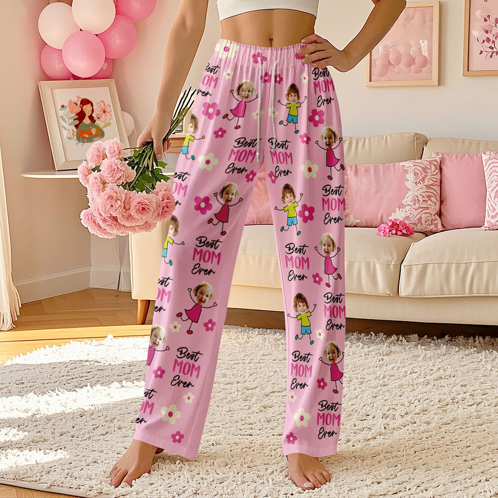 Personalized Best Mom Ever Pajama Pants Custom Kid Face Pajama Pants Mother’s Day GiftBirthday Gift  Lovely Gift