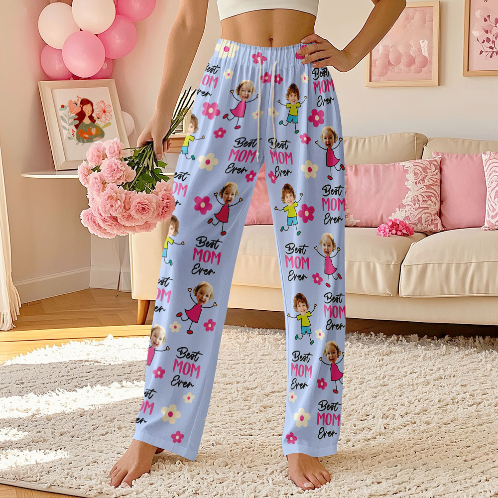 Personalized Best Mom Ever Pajama Pants Custom Kid Face Pajama Pants Mother’s Day GiftBirthday Gift  Lovely Gift