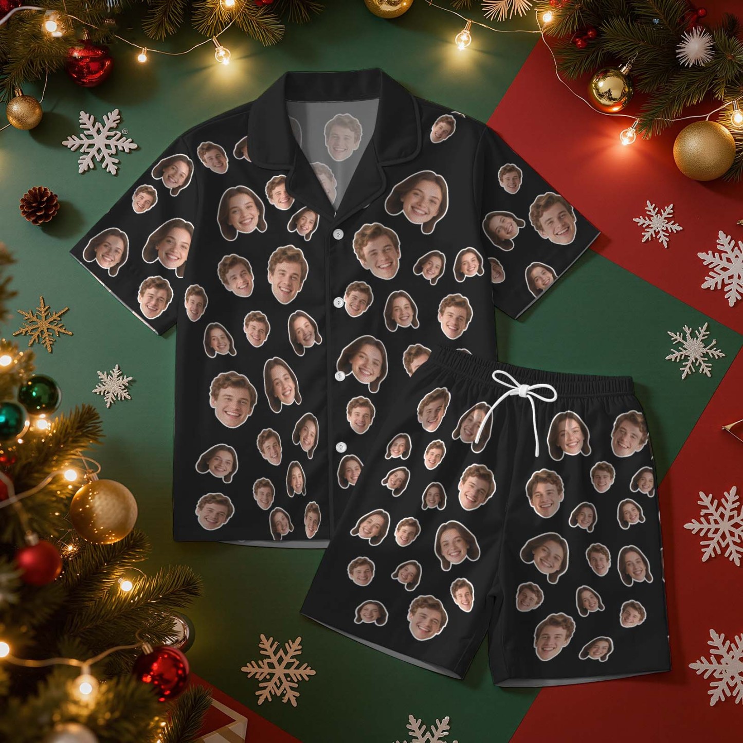 Christmas Gifts Custom Lover Face Short Sleeved Pajamas Personalised Sleepwear Love Gifts For Her - MyFaceSocksAU
