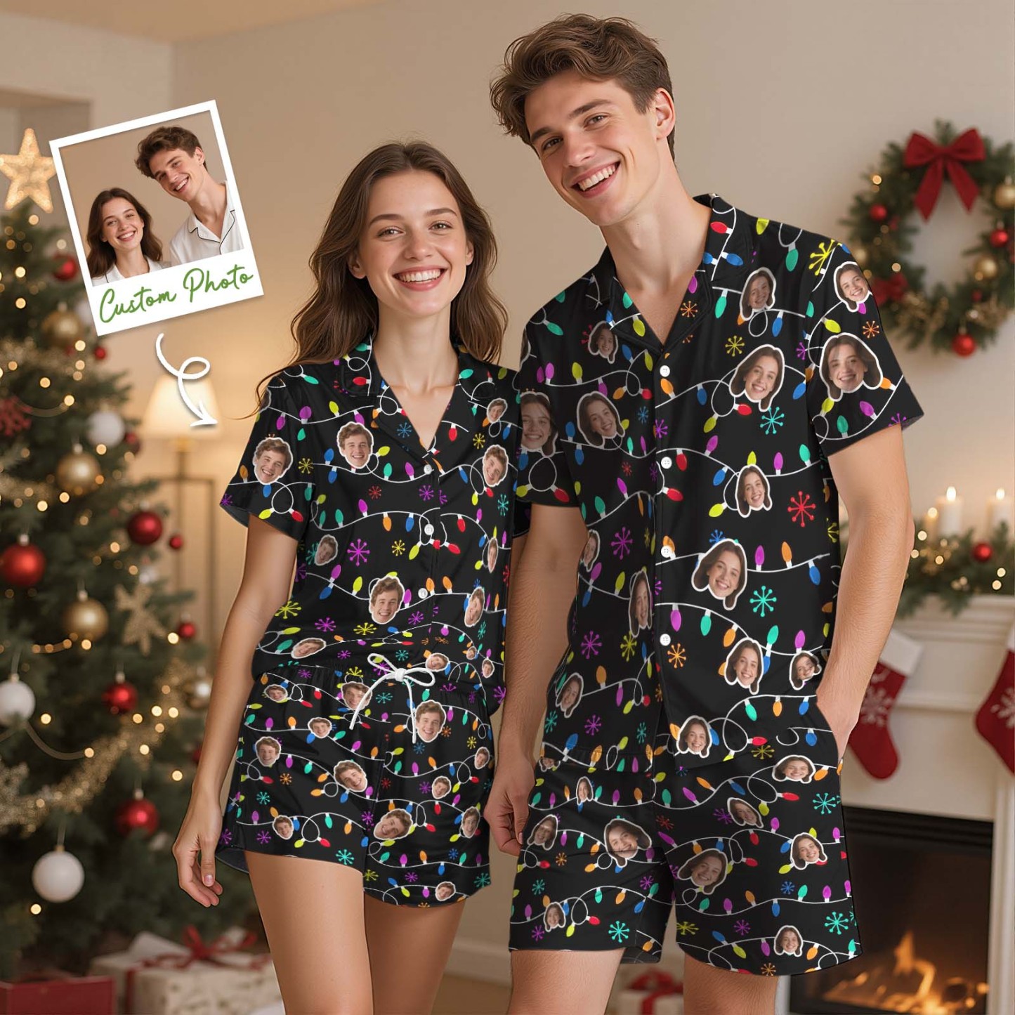 Christmas Gifts Custom Lover Face Short Sleeved Pajamas Personalised Sleepwear Love Gifts For Her - MyFaceSocksAU