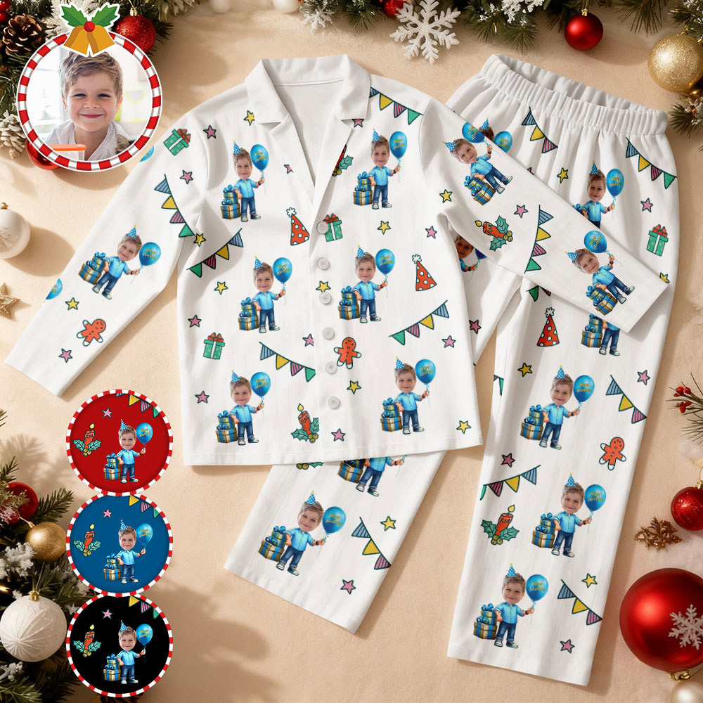 Custom Birthday Face Long Sleeve Pajamas Face Pajamas with Face Personalized Photo Pajamas Gift - MyFaceSocksAU