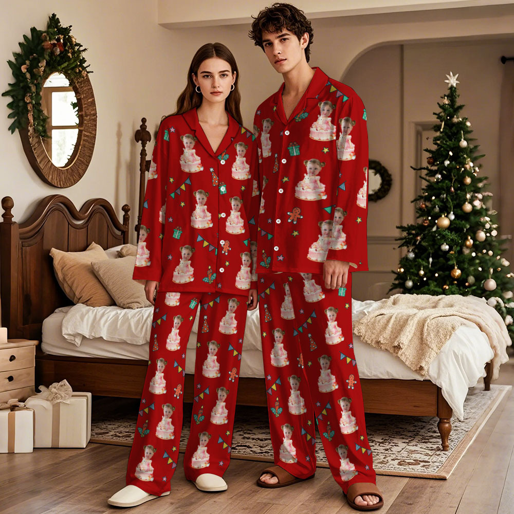 Custom Birthday Face Long Sleeve Pajamas with Baby Face Personalized Photo Pajamas Gift Christmas - MyFaceSocksAU