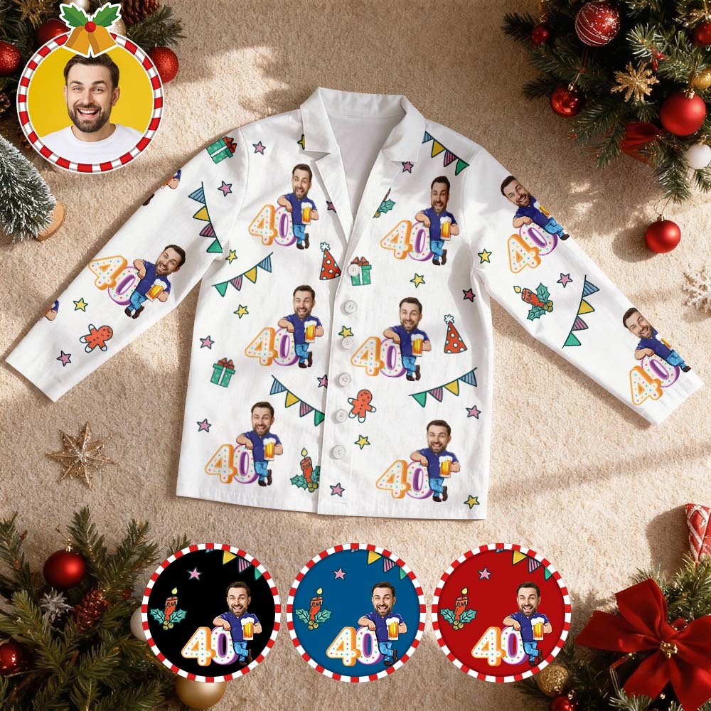 Custom Birthday Face Long Sleeve Pajamas with Beer Personalized Photo Pajamas Gift - MyFaceSocksAU