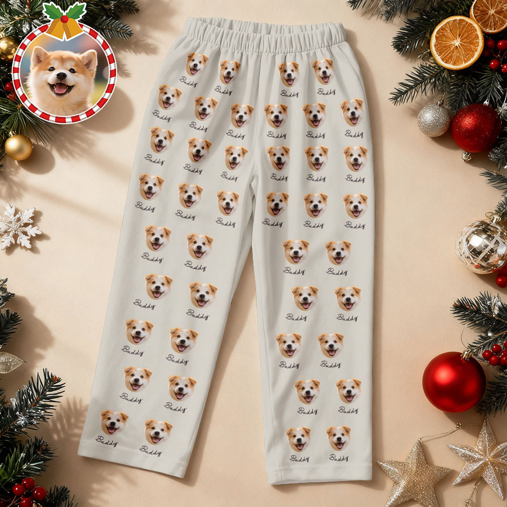 Custom Pet Face Christmas Green Pajamas Personalized Dog Cat Long Sleeve PJs with Name Perfect Holiday Gift for Pet Lovers - MyFaceSocksAU