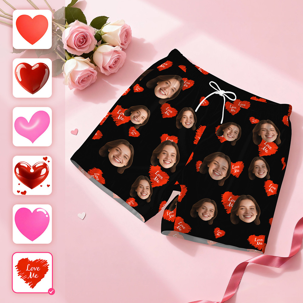 Personalised Face Short Sleeve Pajamas Custom Heart Face Couple Sleepwear Valentine Love Gifts For Him - MyFaceSocksAU