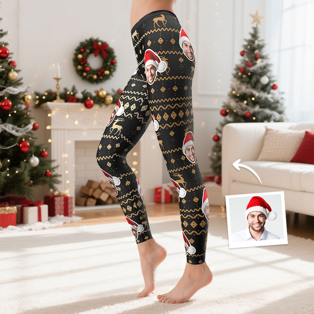 Custom Face Leggings Christmas Cane Face Leggings Yoga Pants Christmas Gift - MyFaceSocksAU