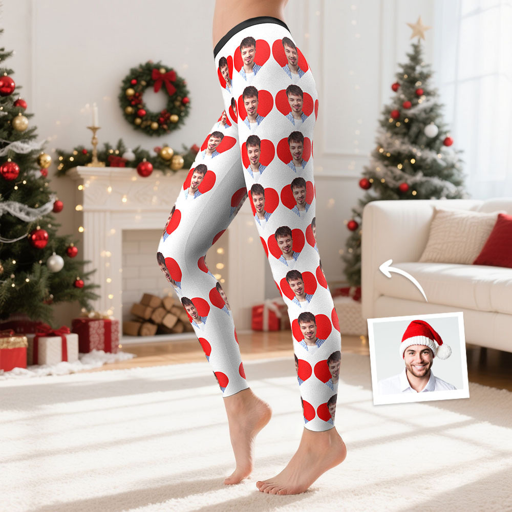 Custom Face Leggings Hearts Face Leggings Yoga Pants Christmas Gift For Her - MyFaceSocksAU