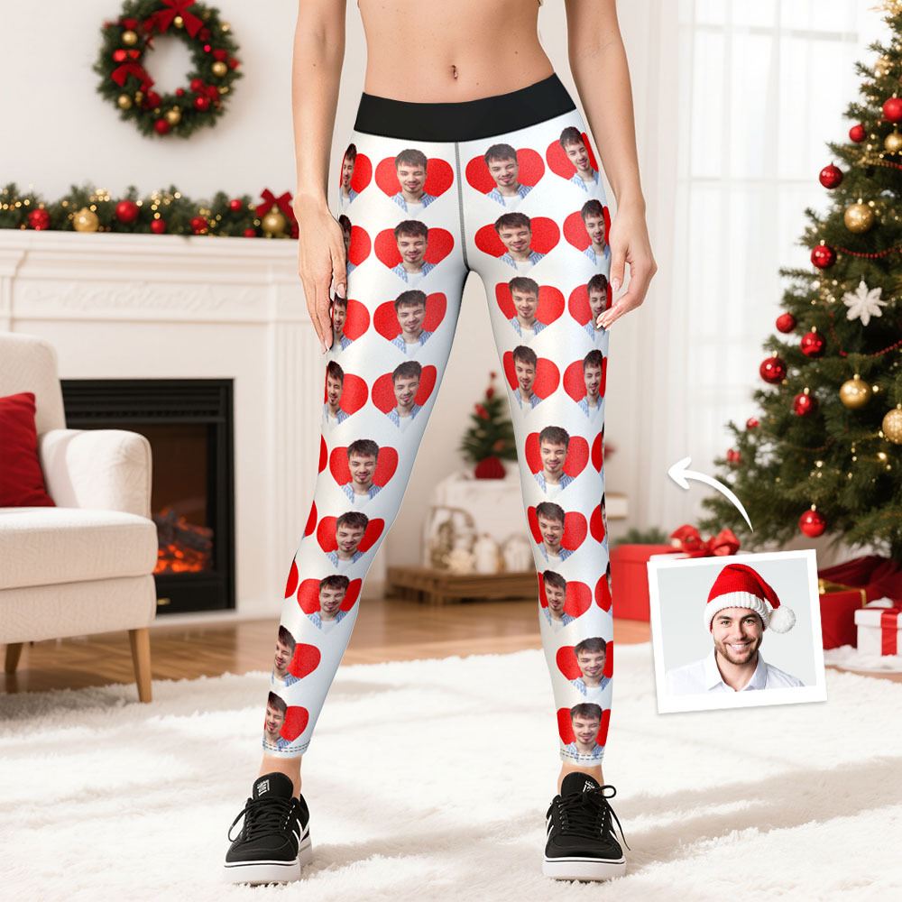 Custom Face Leggings Hearts Face Leggings Yoga Pants Christmas Gift For Her - MyFaceSocksAU