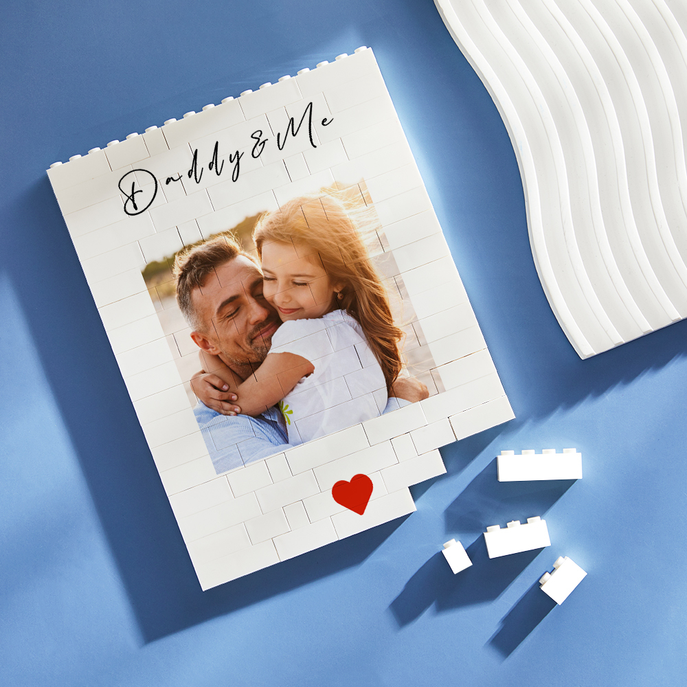 Custom Building Block Puzzle Vertical Daddy & Me Building Photo Brick for Dad Happy Father's Day Present - MyFaceSocksAU