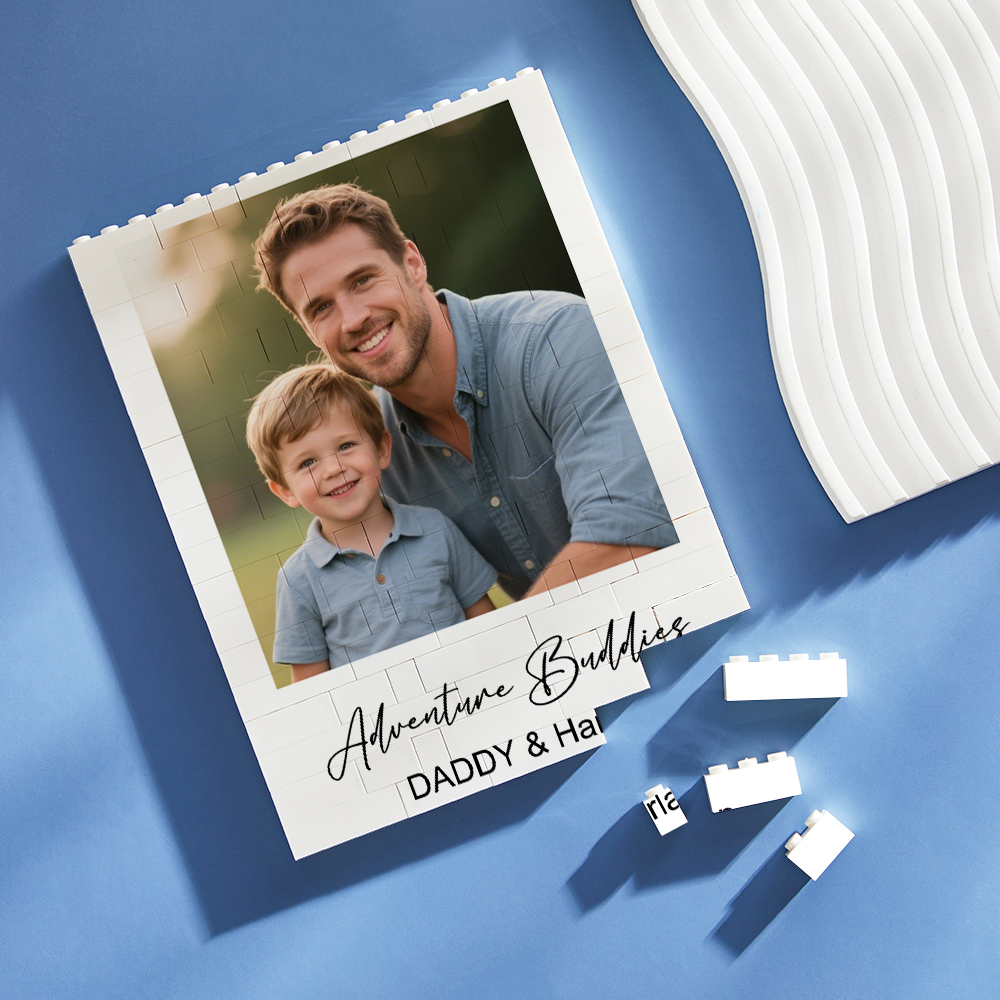 Custom Building Block Puzzle Vertical Daddy & Me Building Photo Brick for Dad Happy Father's Day Present - MyFaceSocksAU