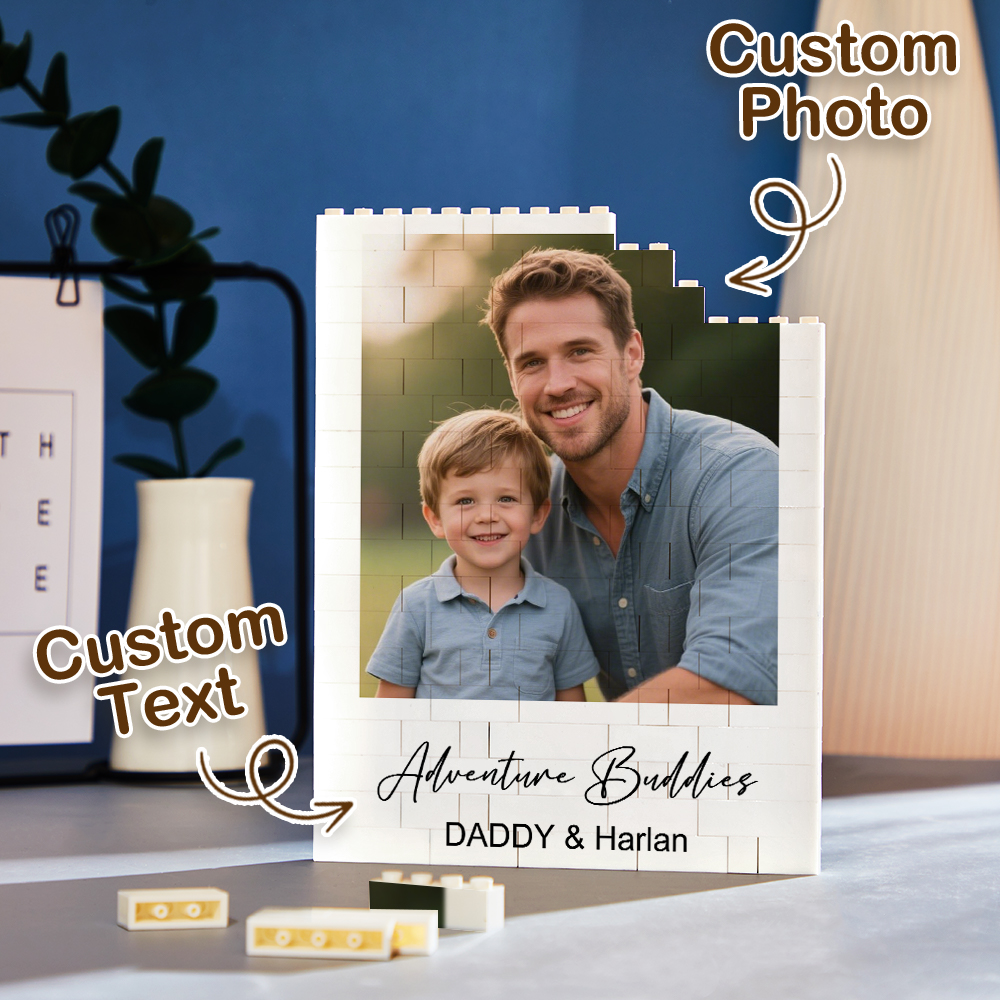 Personalized Photo and Text Building Block Puzzle Daddy & Me Building Brick for Dad Happy Father's Day Gift