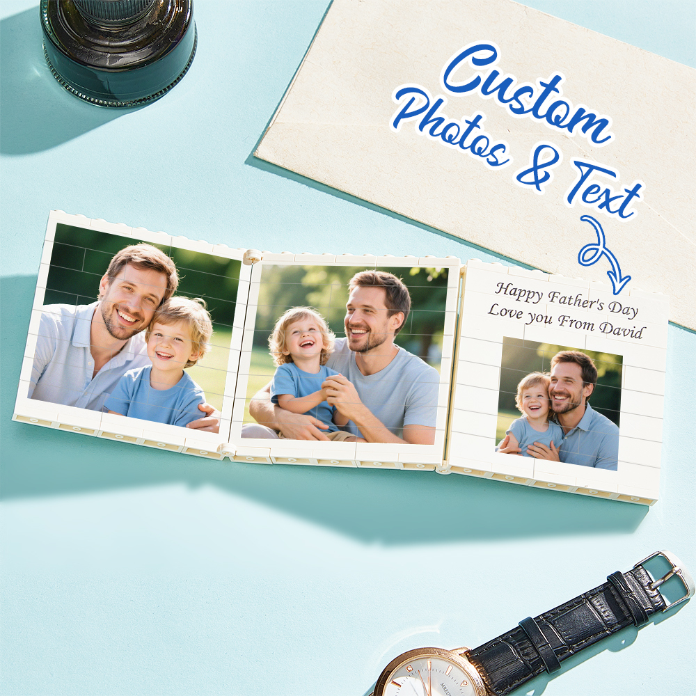 Personalised Fold-Out Daddy & Me Brick Photo Block Gift Mini Photo Album Keepsake Gift for Dad, Puzzle, Him, Dad, Fathers Day, Grandad - MyFaceSocksAU