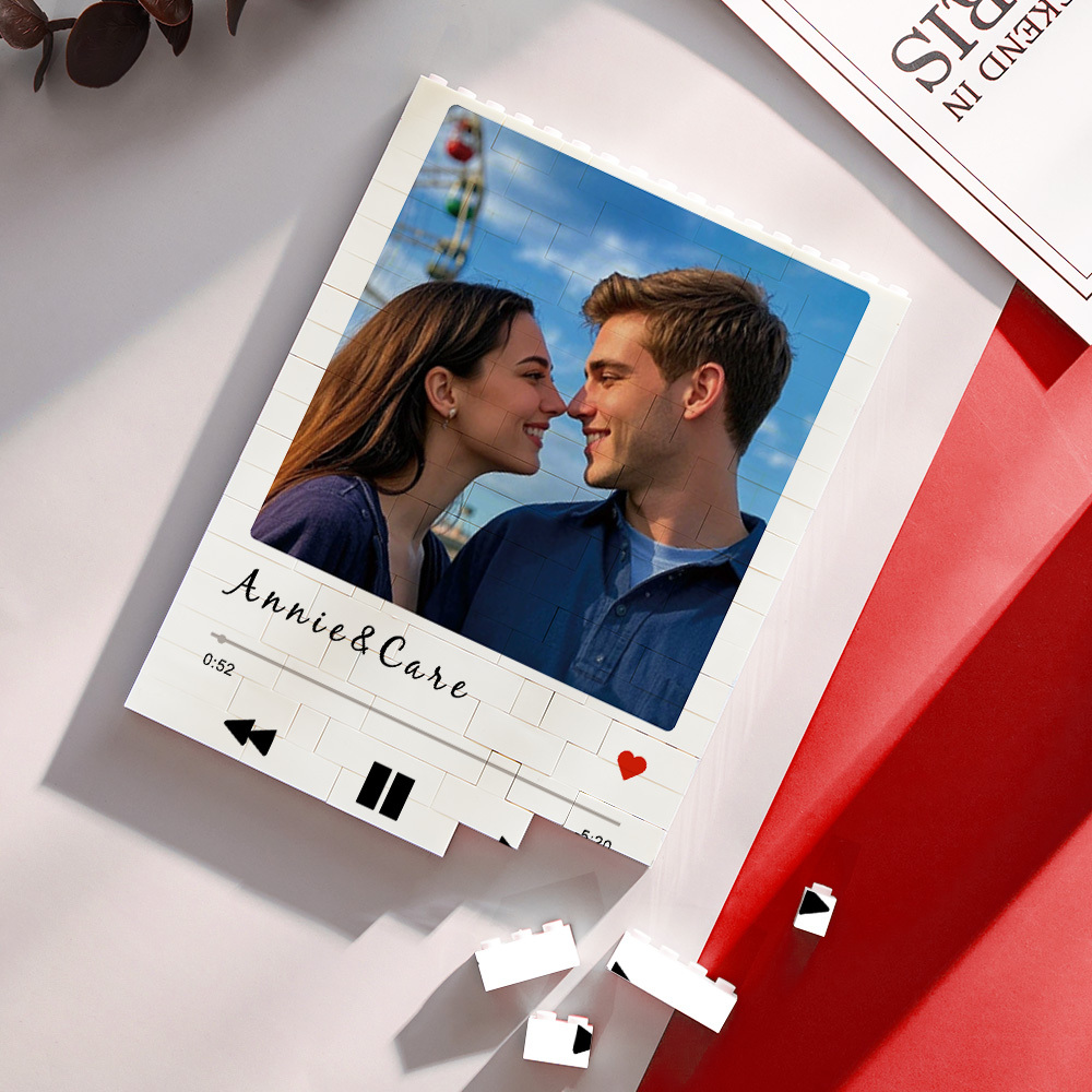 Custom Four Photo & Text Building Block Puzzle Custom Couple Building Bricks with Names  Valentines Day Gift for Him or Her - MyFaceSocksAU