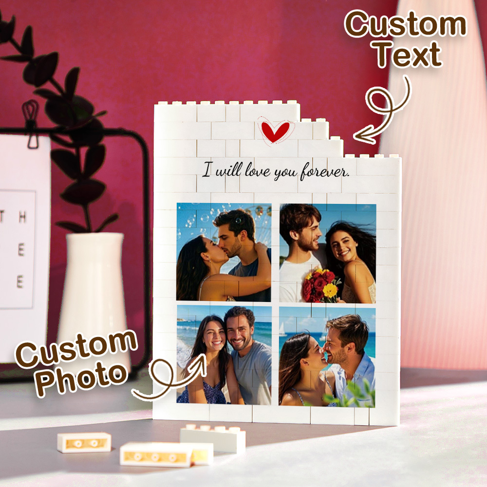 Custom Four Photo & Text Building Block Puzzle Custom Couple Building Bricks with Names  Valentines Day Gift for Him or Her - MyFaceSocksAU