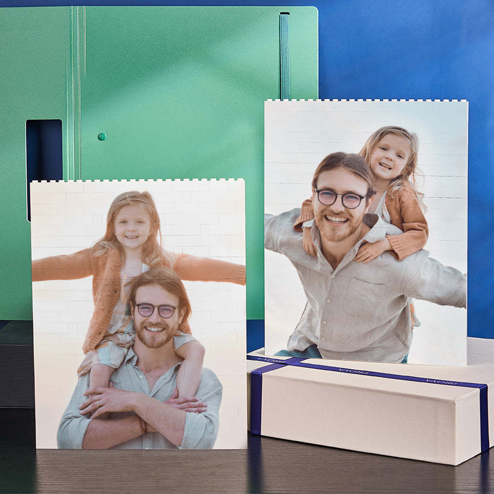 Personalized Building Block Puzzle Vertical Building Photo Brick Custom Single Sided Photo Frame Father's Day Gift - MyFaceSocksAU