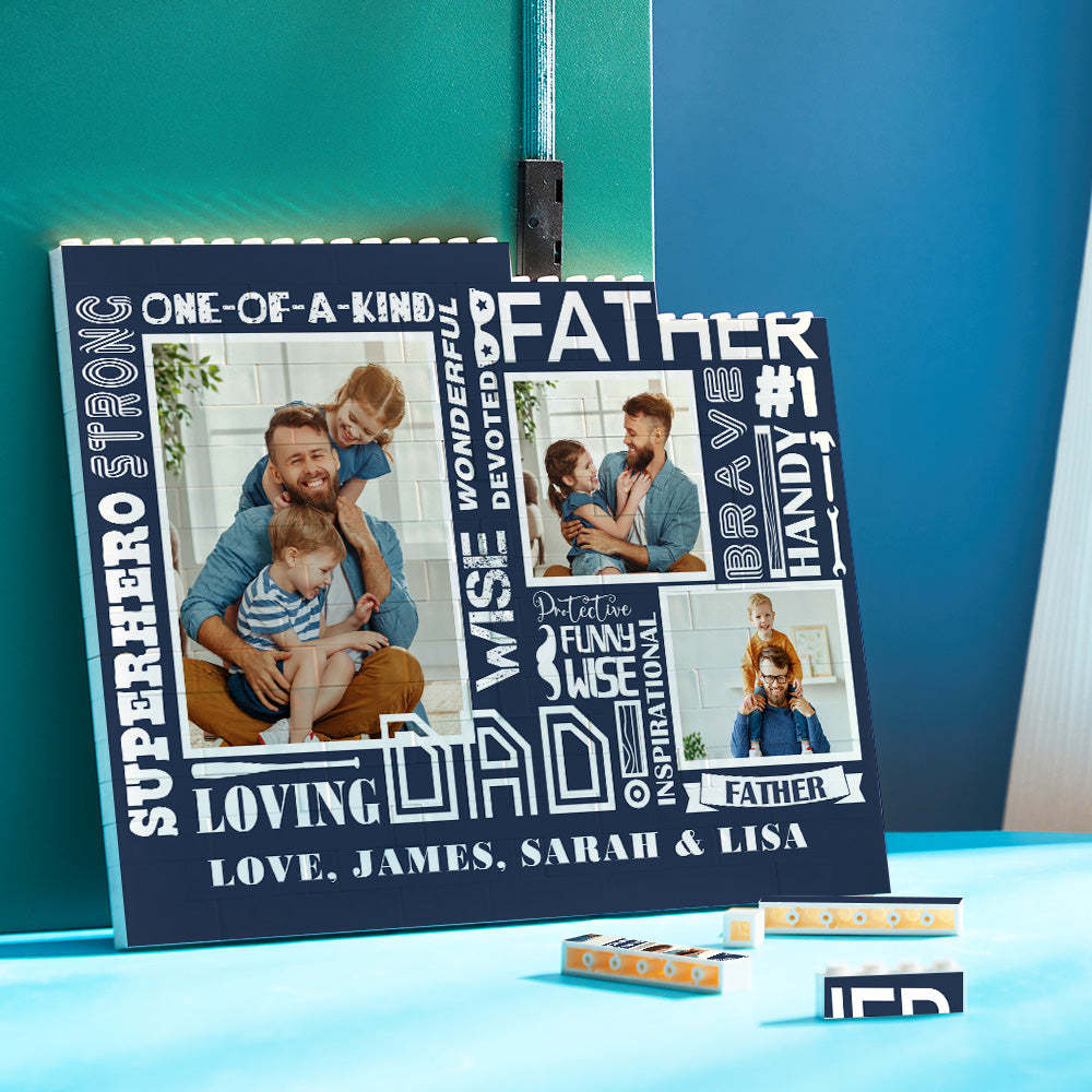 Custom Building Block Puzzle Horizontal Trio Photo Brick for Dad Happy Father's Day - MyFaceSocksAU