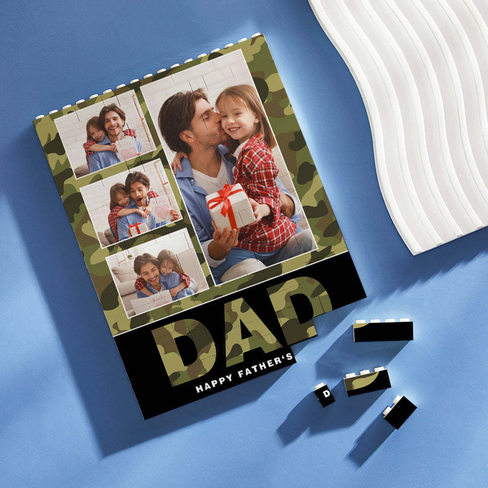 Custom Building Block Puzzle Vertical Camouflage Building Photo Brick for Dad Happy Father's Day - MyFaceSocksAU