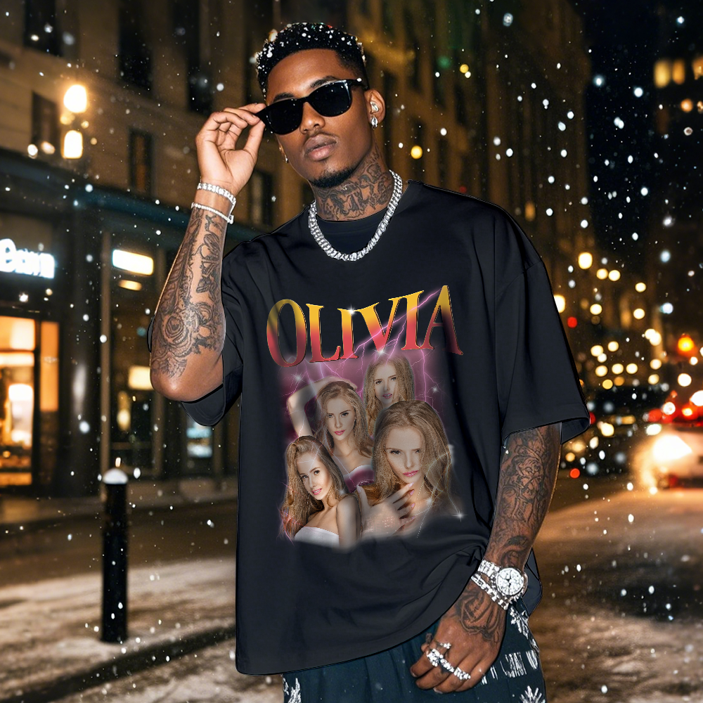 Custom Bootleg Rap T shirt, Personalized Girlfriend Picture Shirt, Rock Style Vintage Custom T-shirt