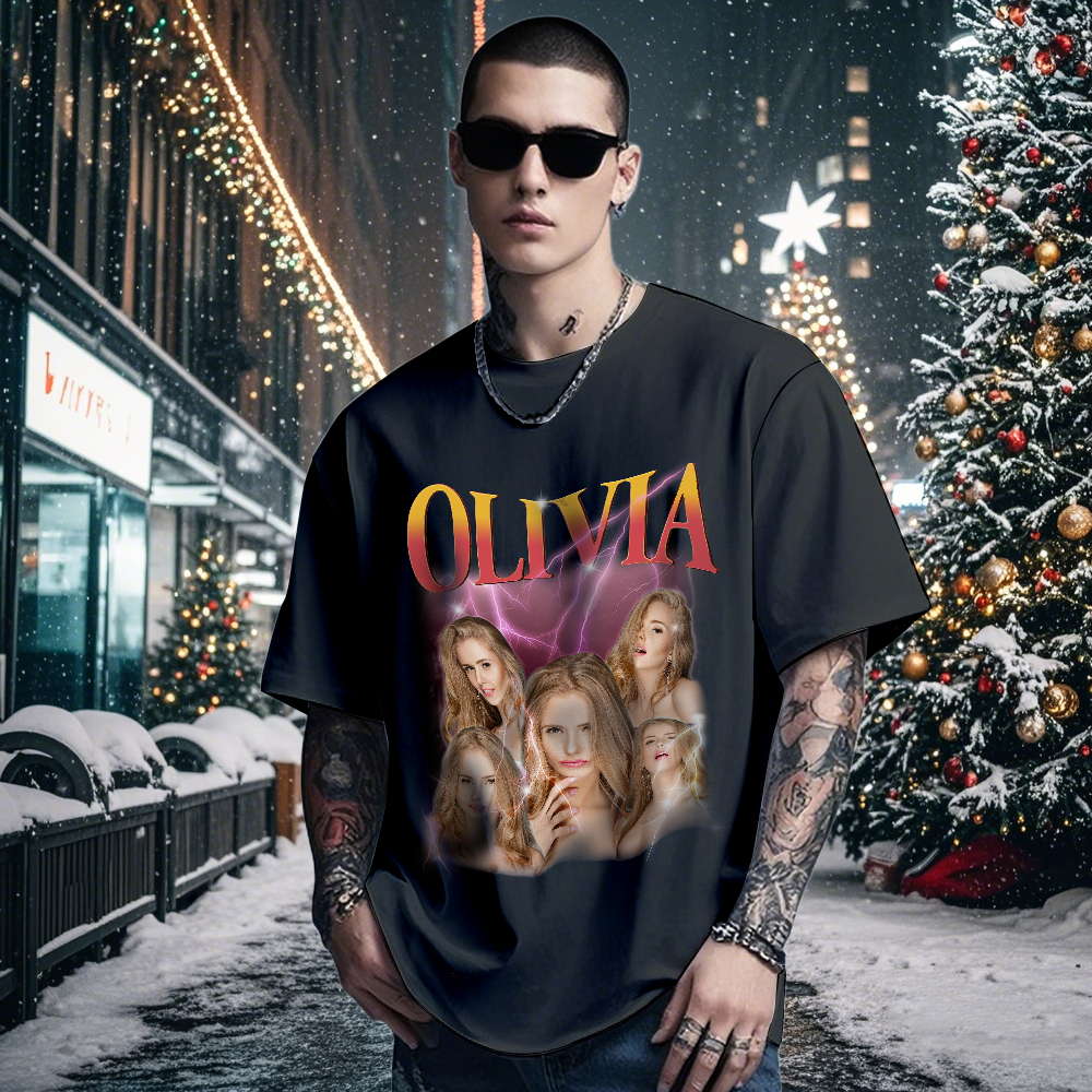 Custom Bootleg Rap T shirt, Personalized Girlfriend Picture Shirt, Rock Style Vintage Custom T-shirt