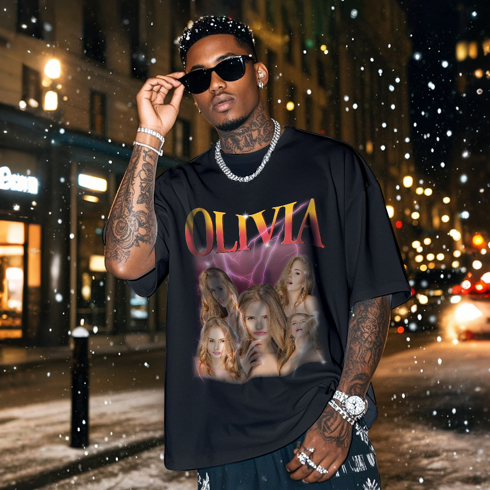 Custom Bootleg Rap T shirt, Personalized Girlfriend Picture Shirt, Rock Style Vintage Custom T-shirt