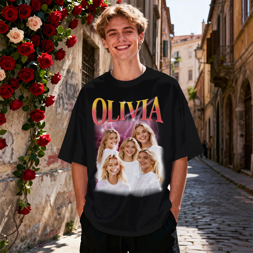 Personalized Photo Vintage Tee Custom Name T-shirt Boyfriend Shirt Valentine's Day Gifts Idea - MyFaceSocksAU