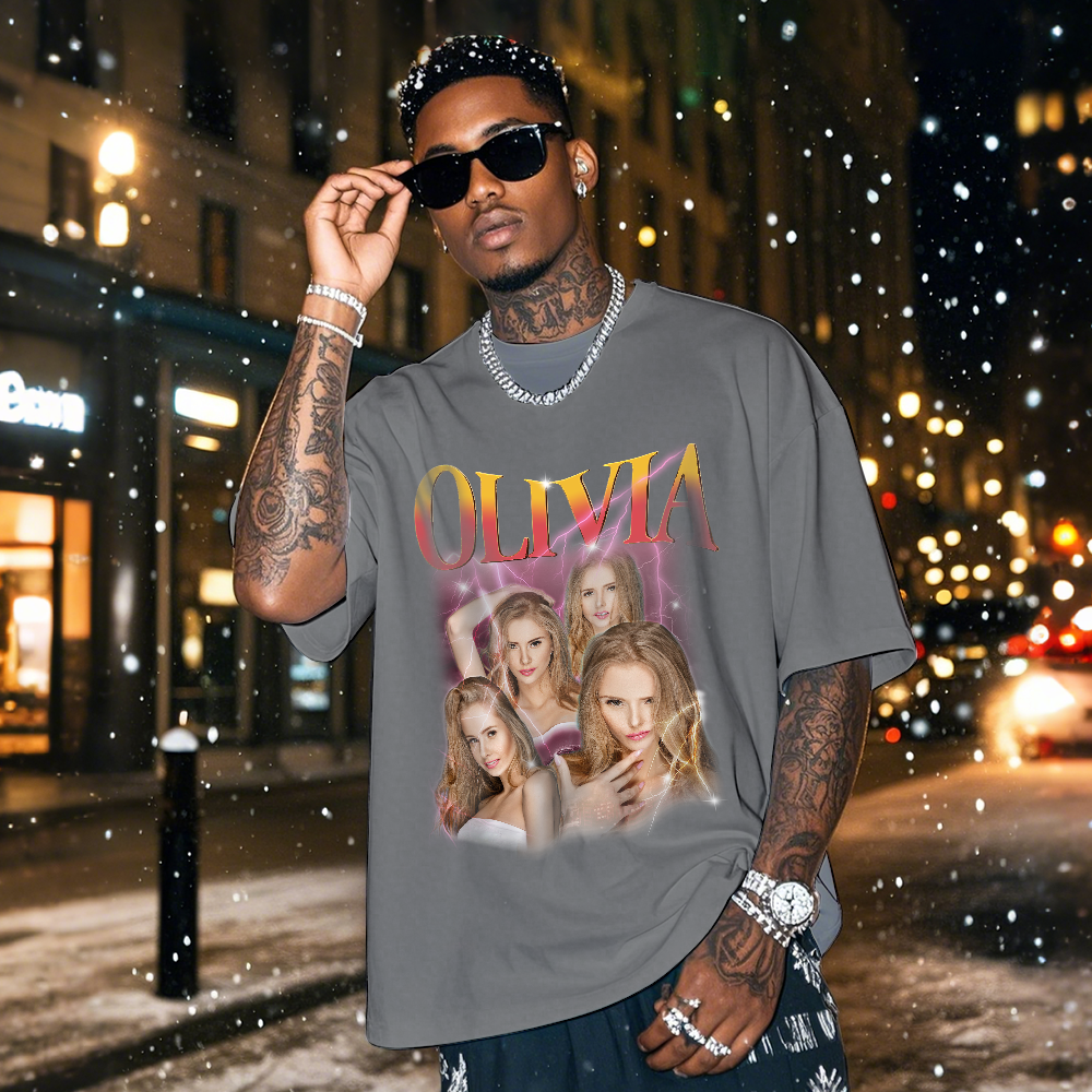 Custom Bootleg Rap T shirt, Personalized Girlfriend Picture Shirt, Rock Style Vintage Custom T-shirt