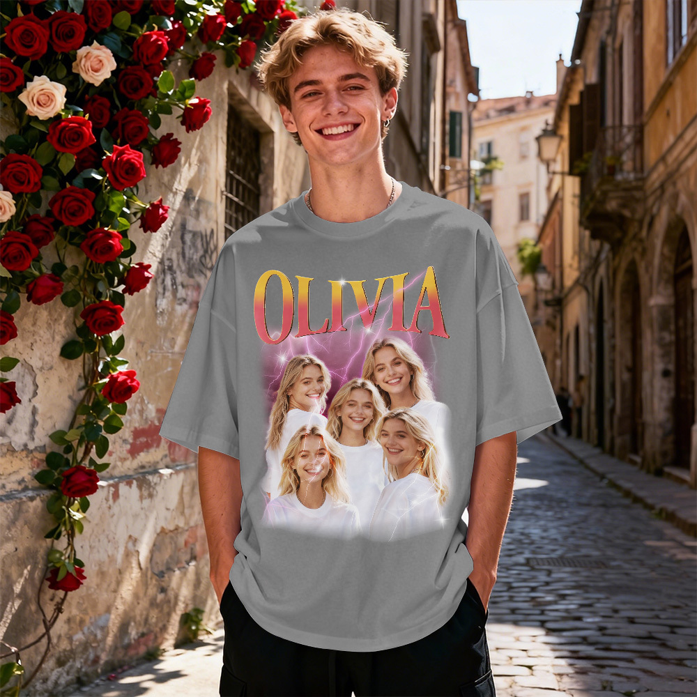 Personalized Photo Vintage Tee Custom Name T-shirt Boyfriend Shirt Valentine's Day Gifts Idea - MyFaceSocksAU