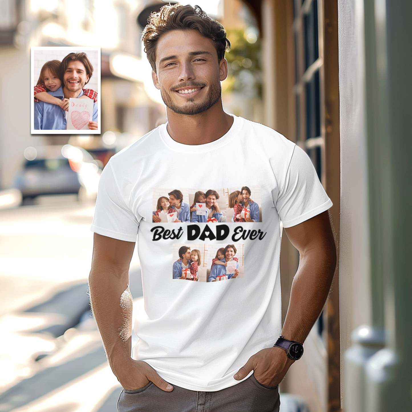 Custom 5 Photos T-Shirt With Best Dad Ever Personalized Photos T-Shirt Father's Day Gift - MyFaceSocksAU