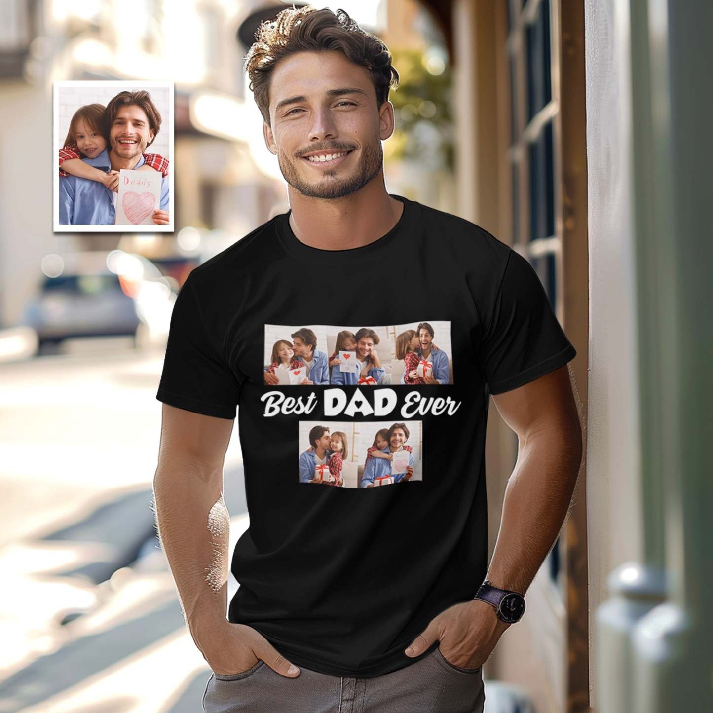 Custom 5 Photos T-Shirt With Best Dad Ever Personalized Photos T-Shirt Father's Day Gift - MyFaceSocksAU