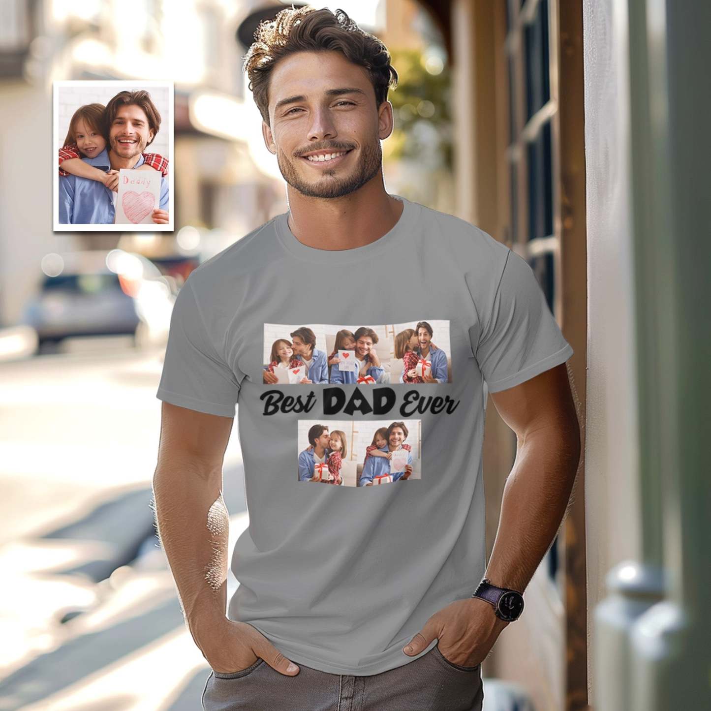 Custom 5 Photos T-Shirt With Best Dad Ever Personalized Photos T-Shirt Father's Day Gift - MyFaceSocksAU