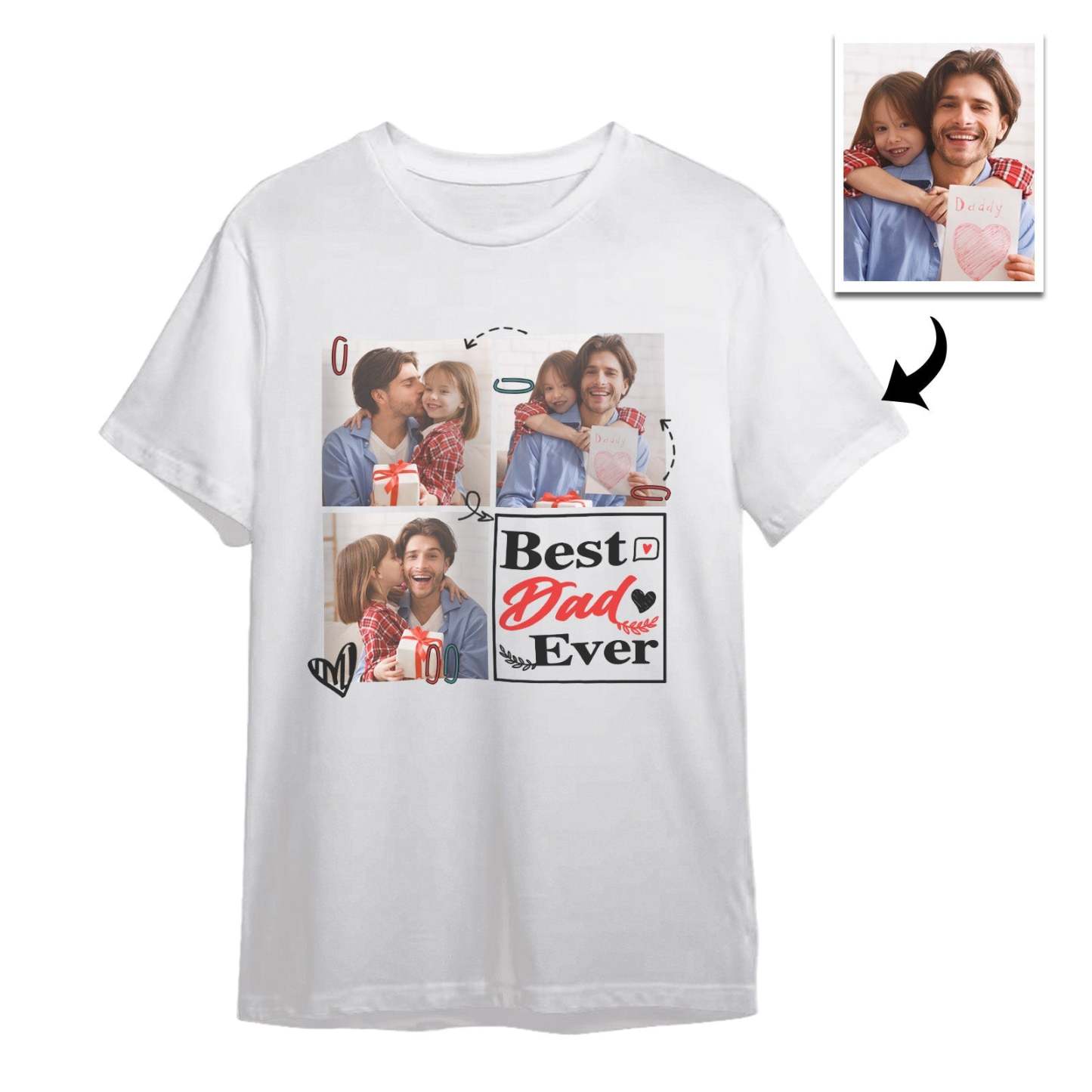Custom 3 Photos T-Shirt Personalized Photo Men's T-Shirt Best Dad Ever Father's Day Gift Family T-Shirt - MyFaceSocksAU