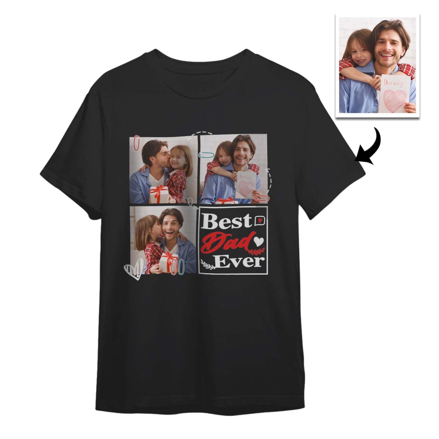 Custom 3 Photos T-Shirt Personalized Photo Men's T-Shirt Best Dad Ever Father's Day Gift Family T-Shirt - MyFaceSocksAU