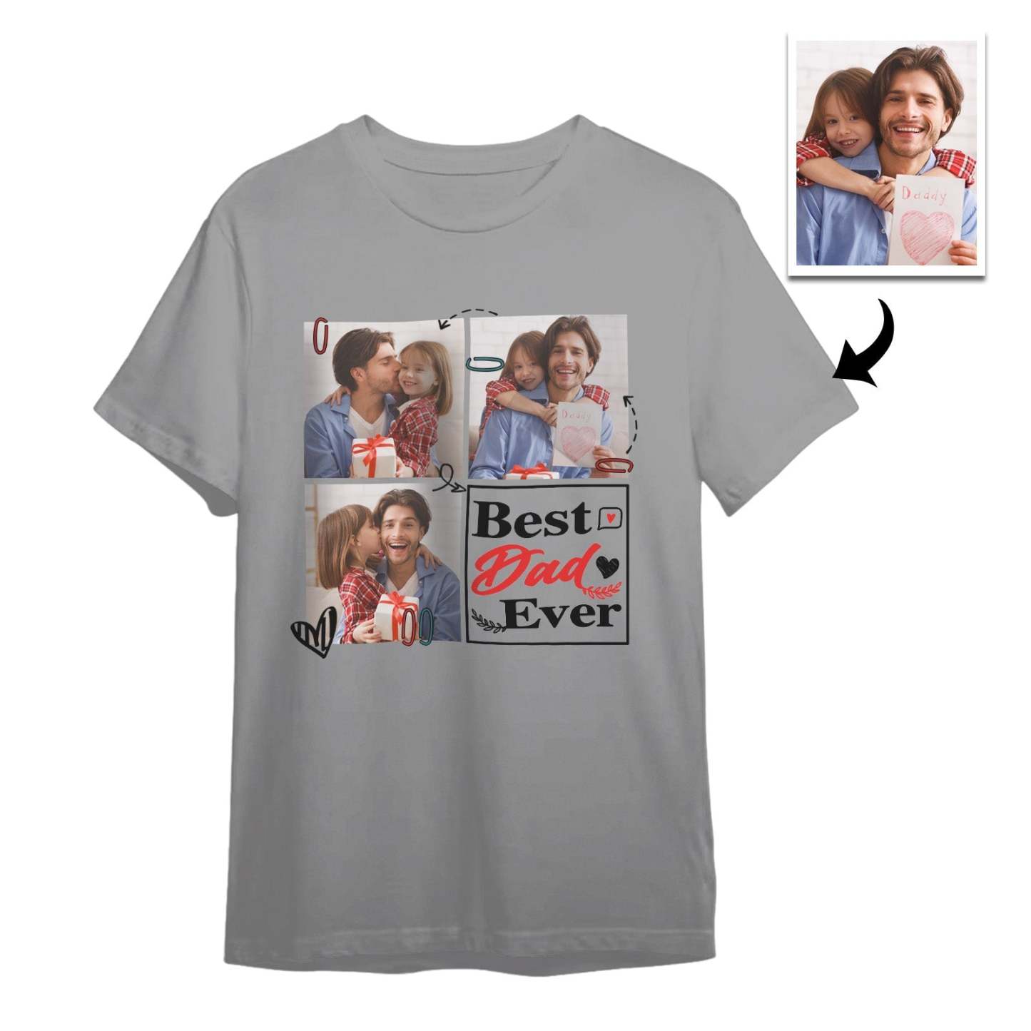 Custom 3 Photos T-Shirt Personalized Photo Men's T-Shirt Best Dad Ever Father's Day Gift Family T-Shirt - MyFaceSocksAU