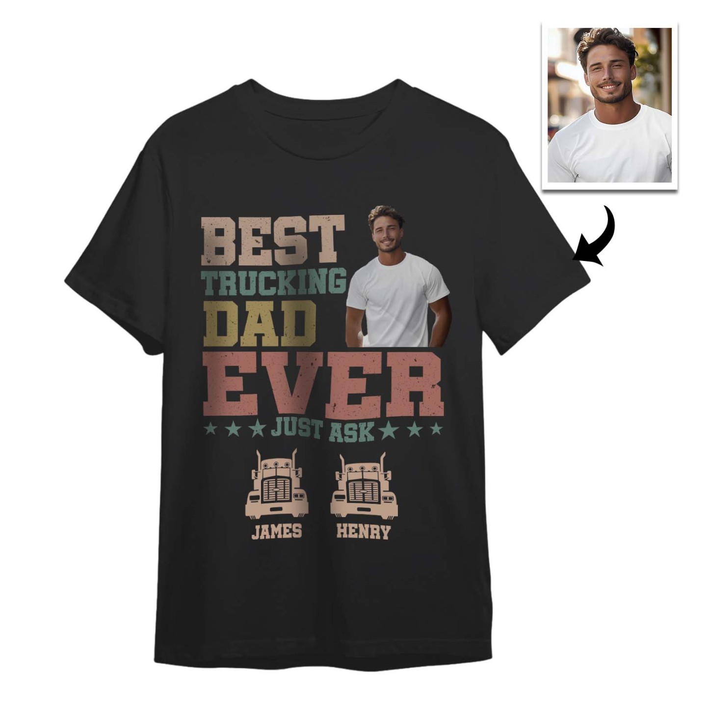 Custom Photo Text T-Shirt Personalized T-Shirt With Best Dad Ever Father's Day Gift - MyFaceSocksAU