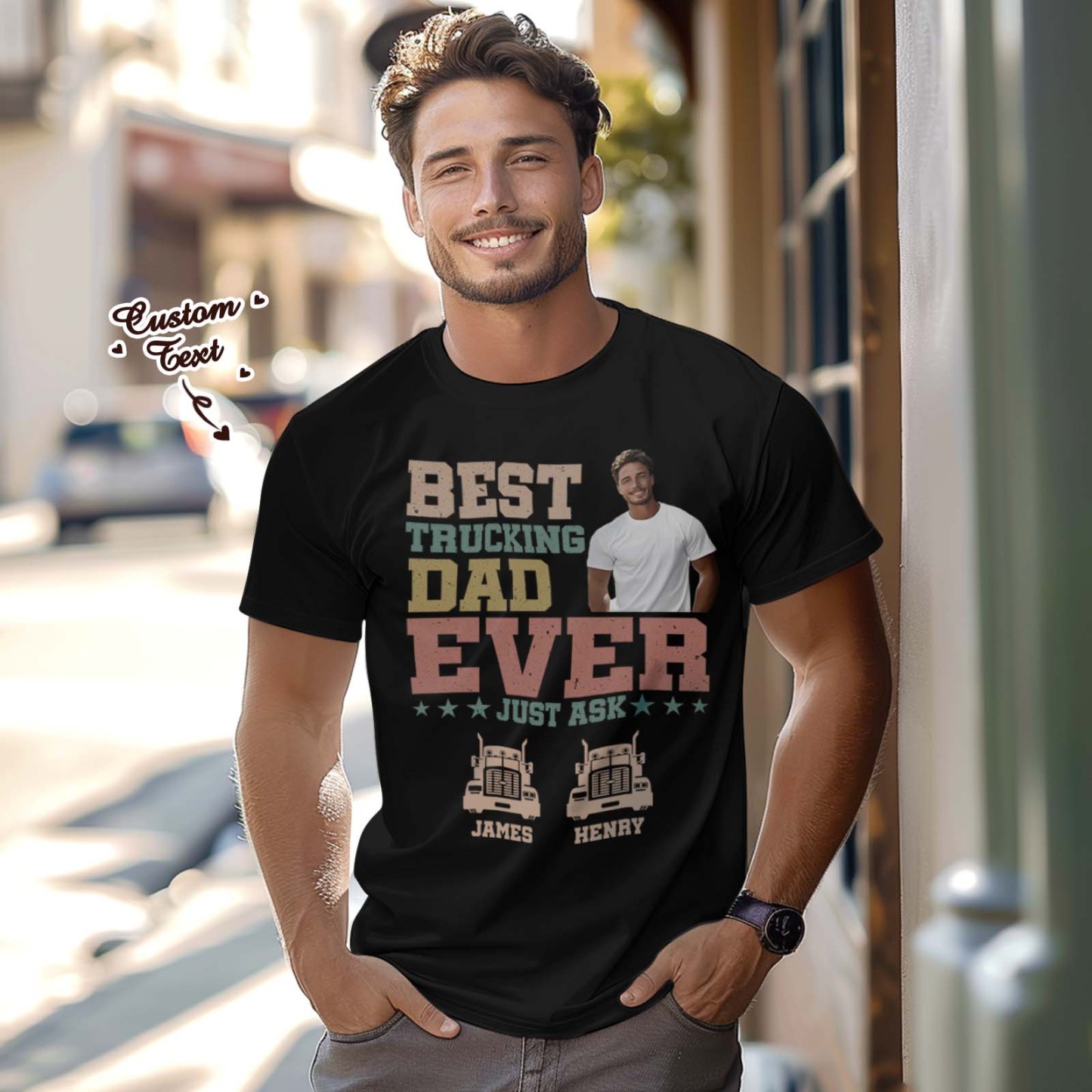 Custom Photo Text T-Shirt Personalized T-Shirt With Best Dad Ever Father's Day Gift - MyFaceSocksAU