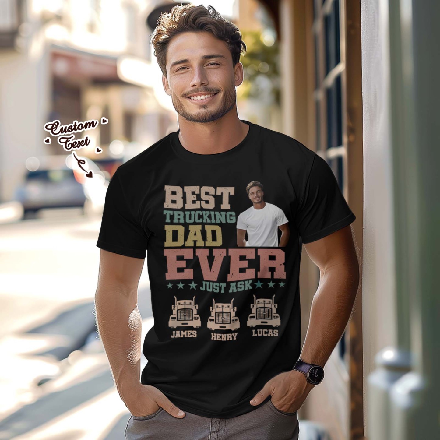 Custom Photo Text T-Shirt Personalized T-Shirt With Best Dad Ever Father's Day Gift - MyFaceSocksAU