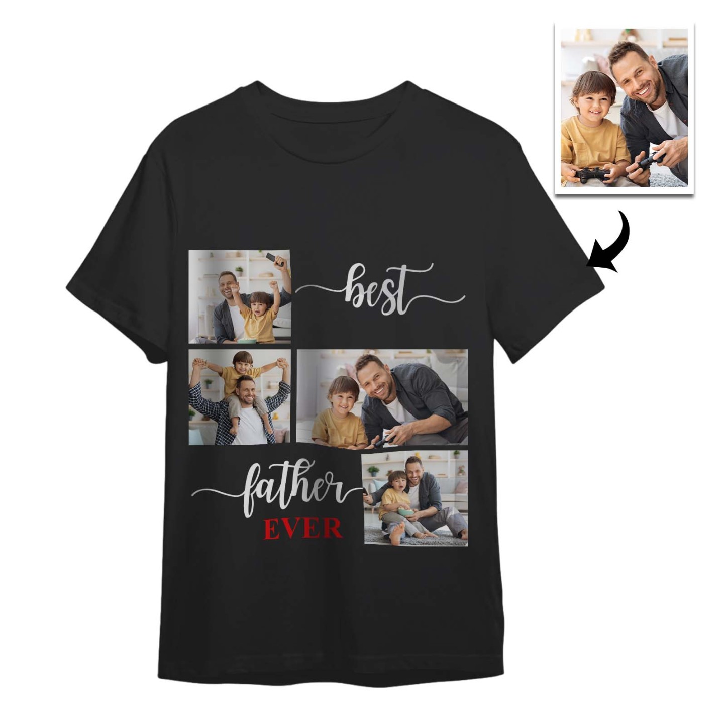 Custom 4 Photos T-Shirt Personalized Photo T-Shirt Best Father Ever Father's Day Gift Family T-Shirt - MyFaceSocksAU