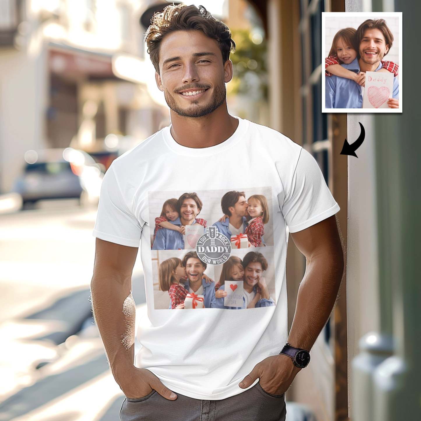 Custom 4 Photos T-Shirt Personalized Photo T-Shirt You Rock Our World Father's Day Gift Family T-Shirt - MyFaceSocksAU