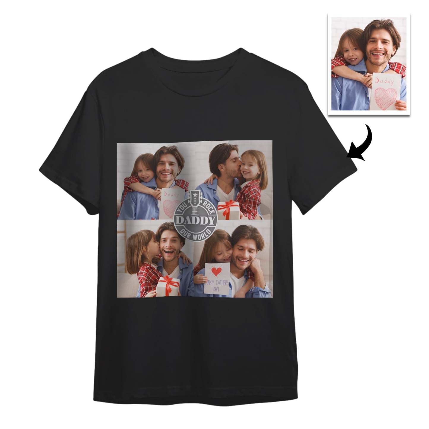 Custom 4 Photos T-Shirt Personalized Photo T-Shirt You Rock Our World Father's Day Gift Family T-Shirt - MyFaceSocksAU