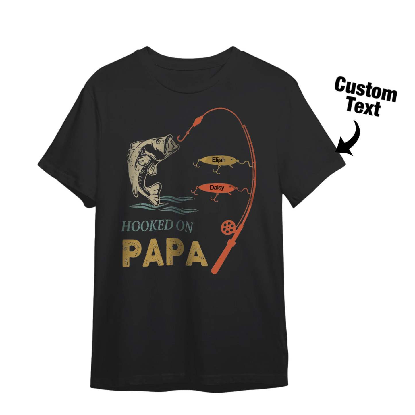 Custom Name T-Shirt Personalized T-Shirt HOOKED ON PAPA Father's Day Gift Family T-Shirt - MyFaceSocksAU